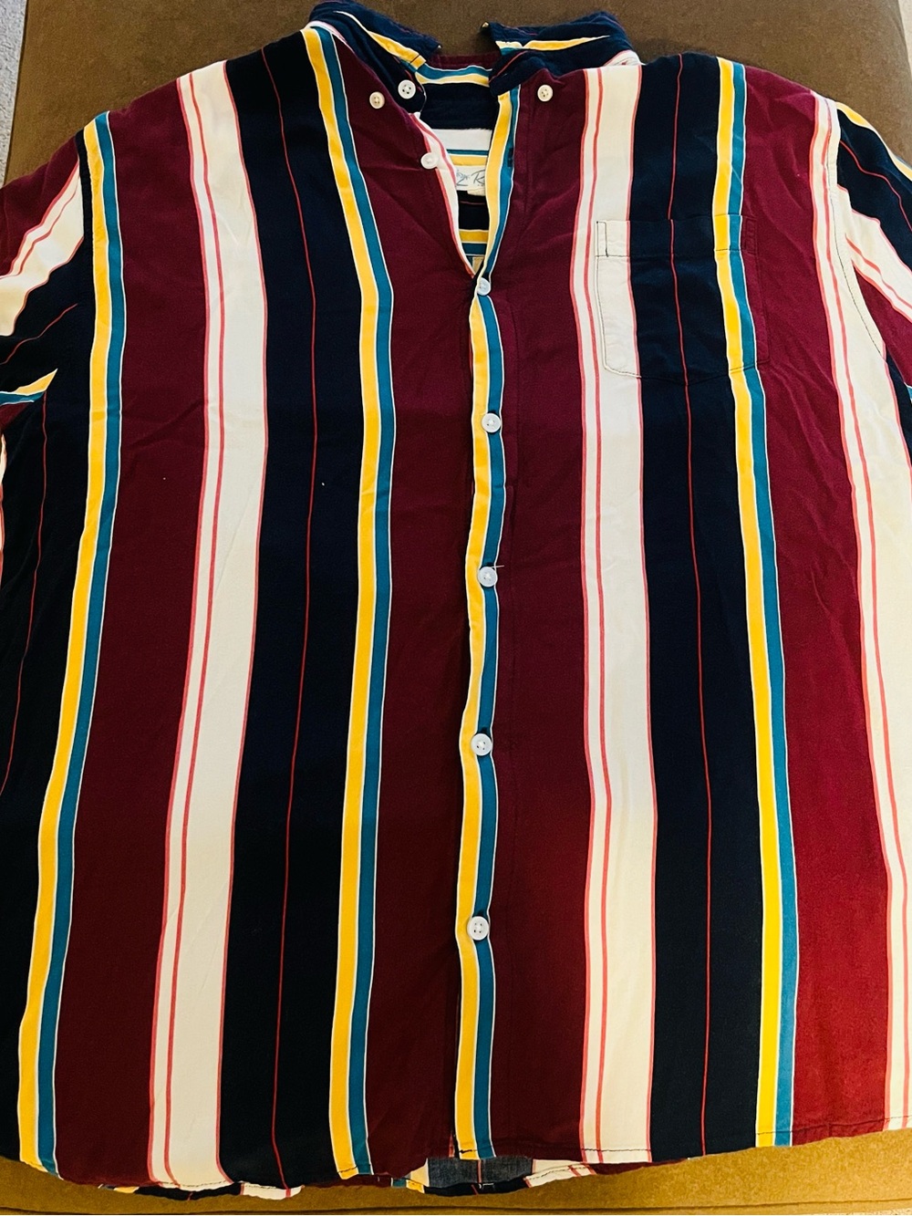 Men's Multi-Stripe Button-Up Shirt - Burgundy, Navy & White